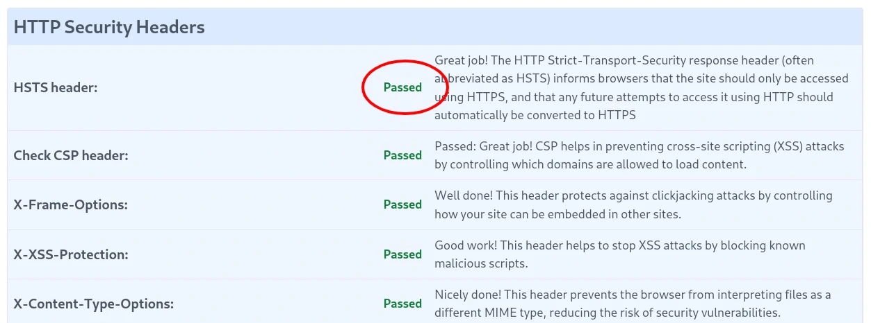 HSTS test results