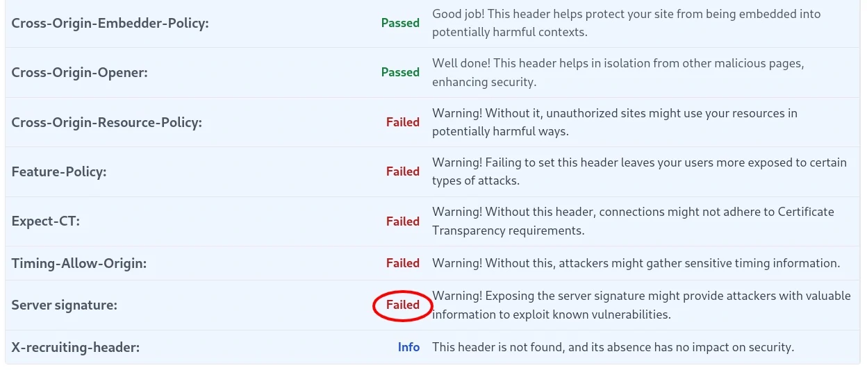 Server Signature test results