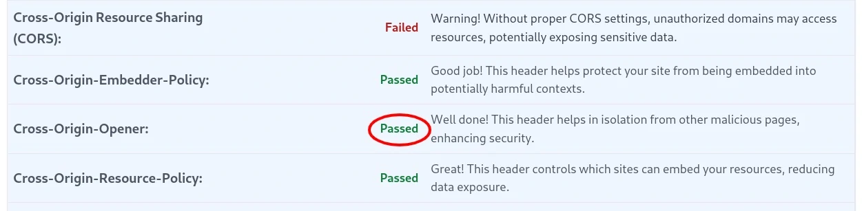 Cross-Origin-Opener-Policy test results